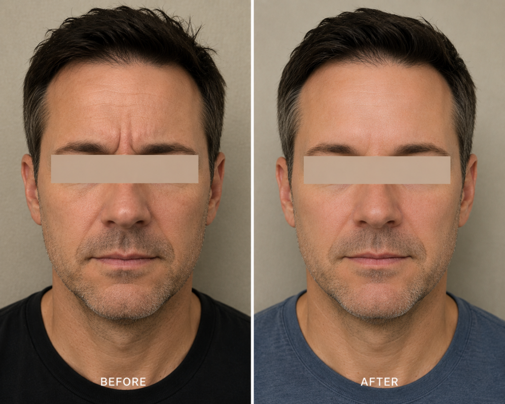 Botox before and after Long Island male forehead line results